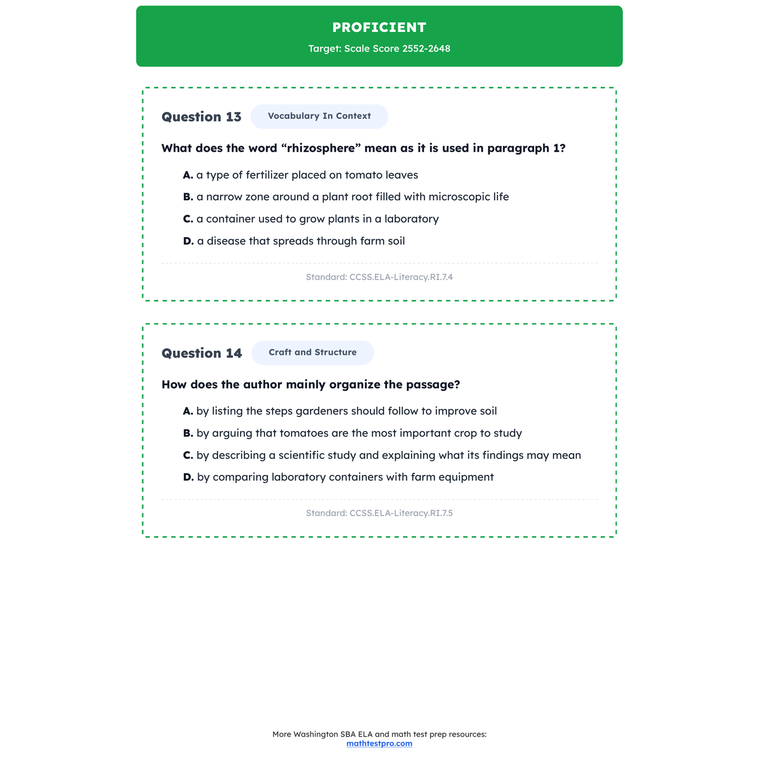 Washington SBA ELA Test Simulation | 7th Grade | All 4 Levels (2479-2649+) preview 3