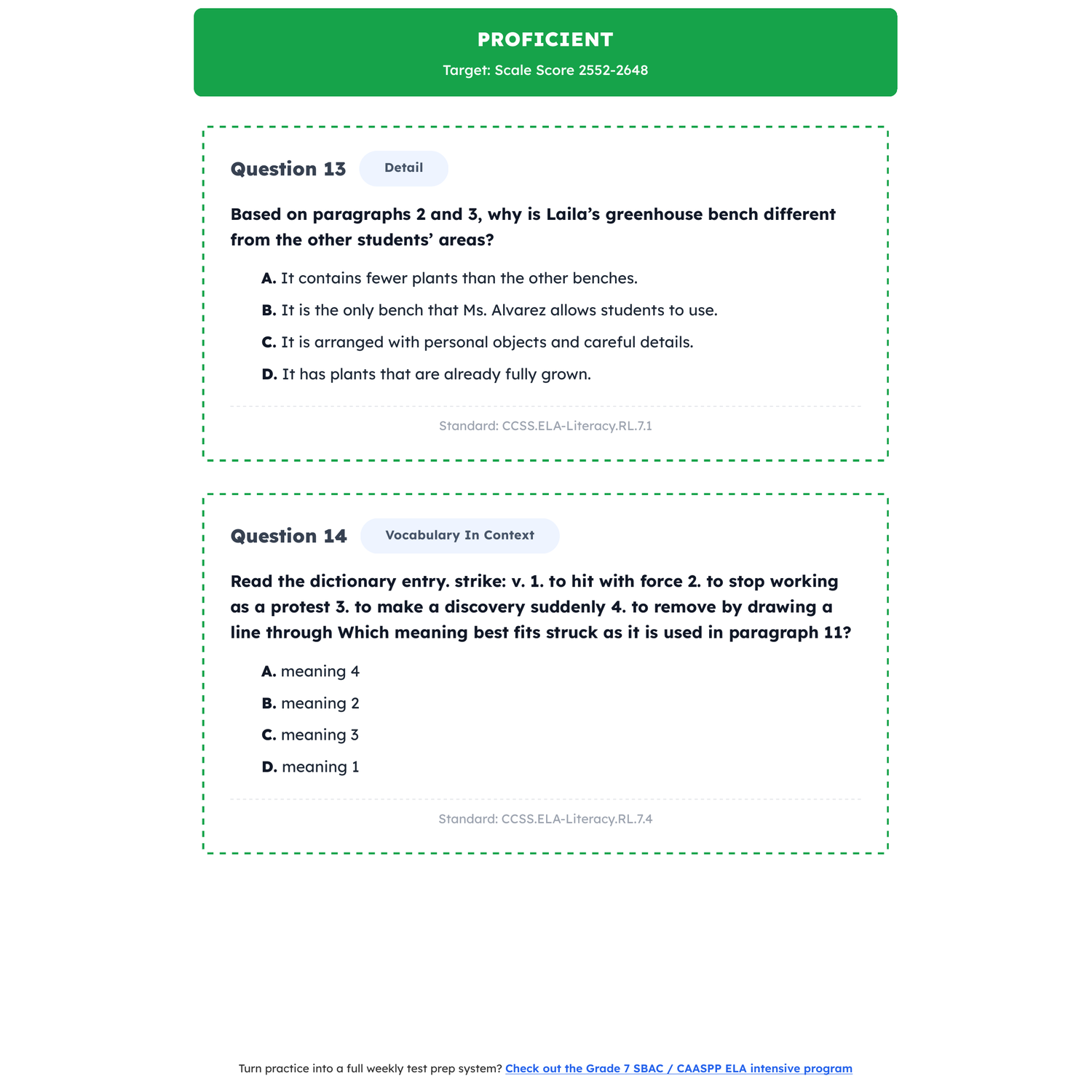 SBAC / CAASPP ELA Test Simulation | 7th Grade | All 4 Levels (2479-2649+) preview 3