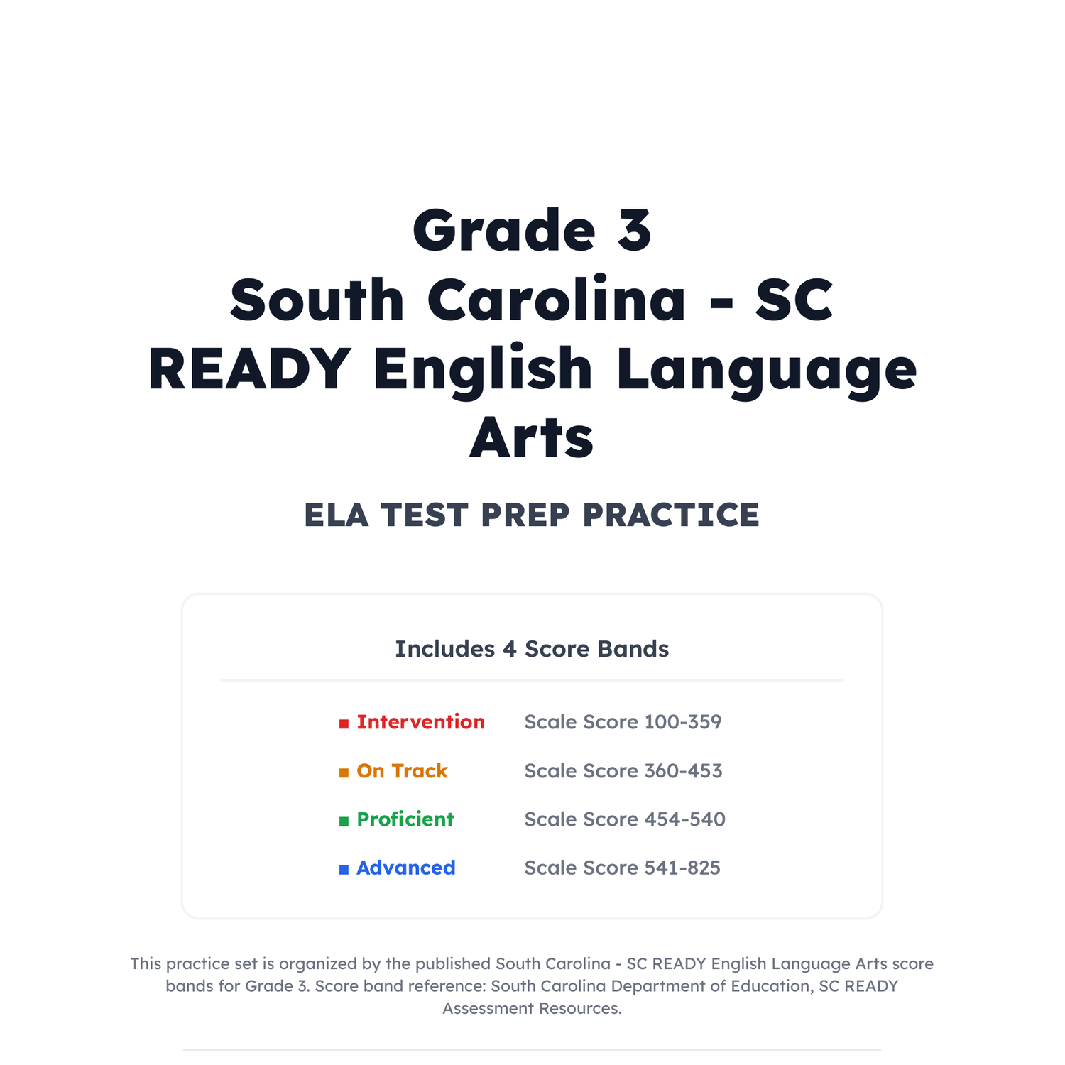 South Carolina SC READY ELA Test Simulation | 3rd Grade | All 4 Levels (100-825) preview 2