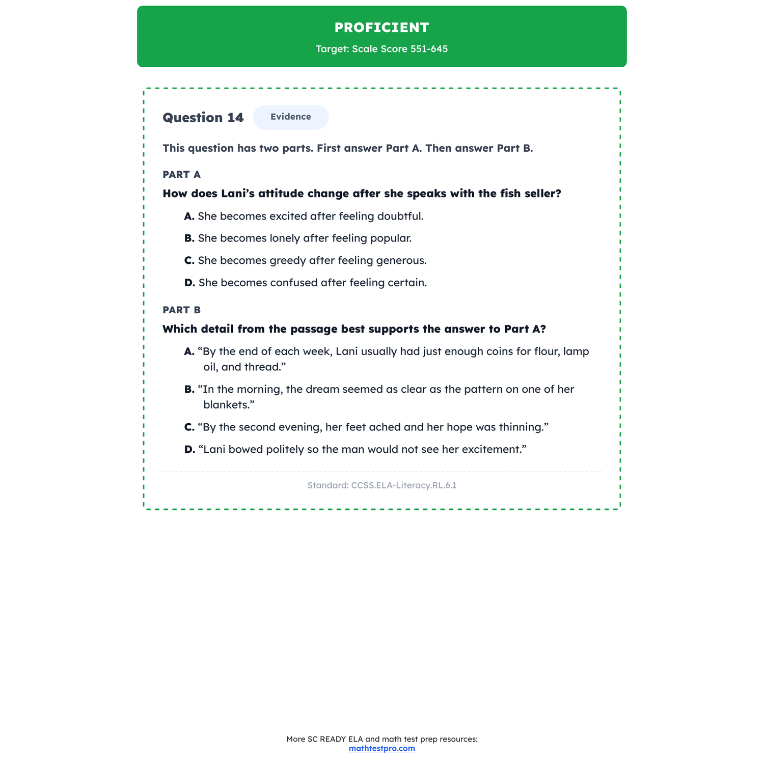 South Carolina SC READY ELA Test Simulation | 6th Grade | All 4 Levels (100-900) preview 3