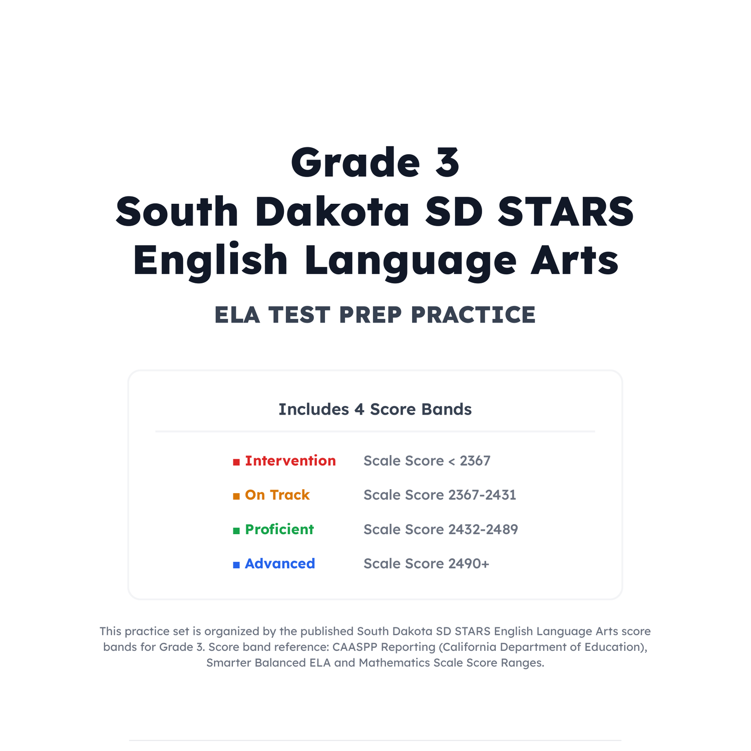 South Dakota SD STARS ELA Test Simulation | 3rd Grade | Scale Score 2367-2490+ preview 2