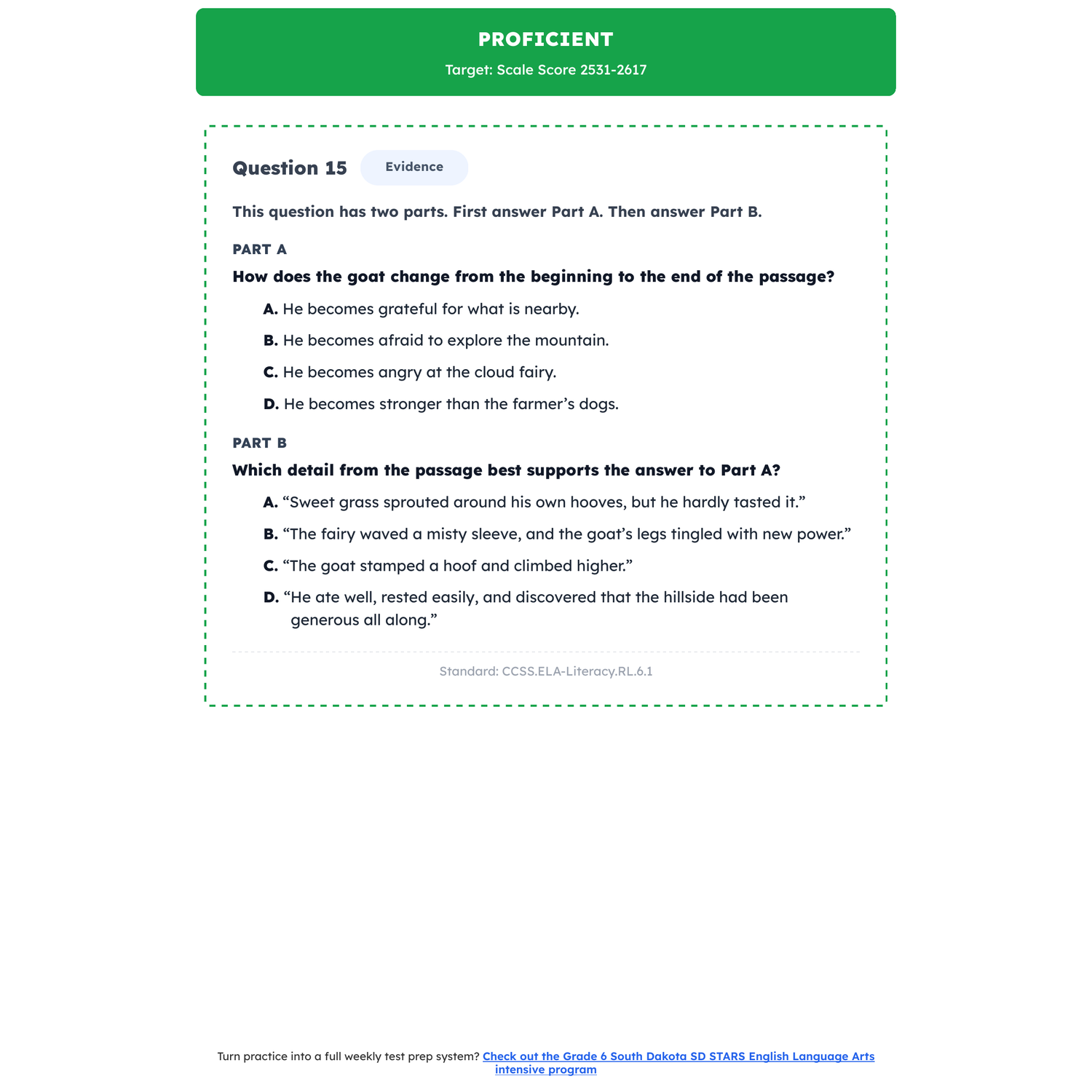 South Dakota SD STARS ELA Test Simulation | 6th Grade | Scale Score 2457-2618+ preview 3