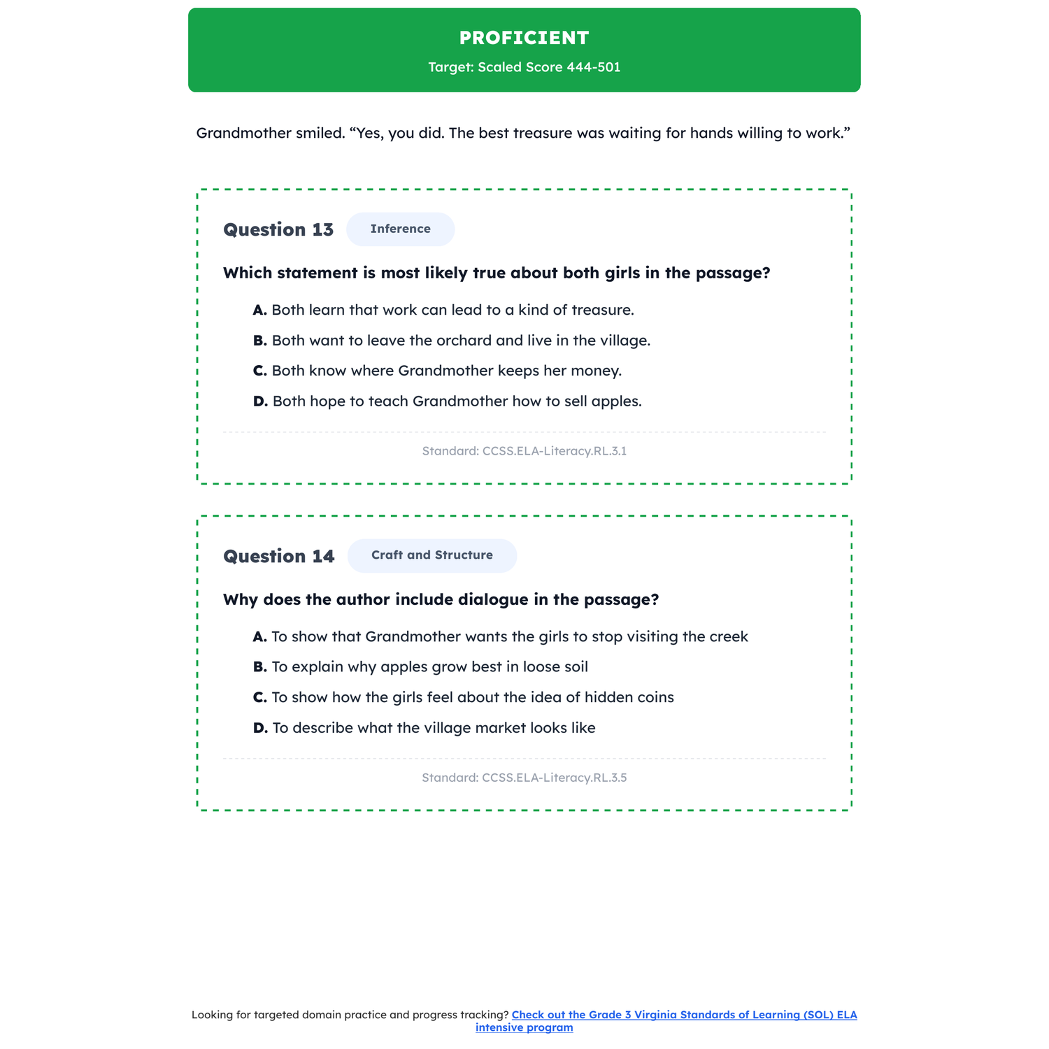 Virginia SOL ELA Test Simulation | 3rd Grade | All 4 Levels (Scaled Score 0-600) preview 3