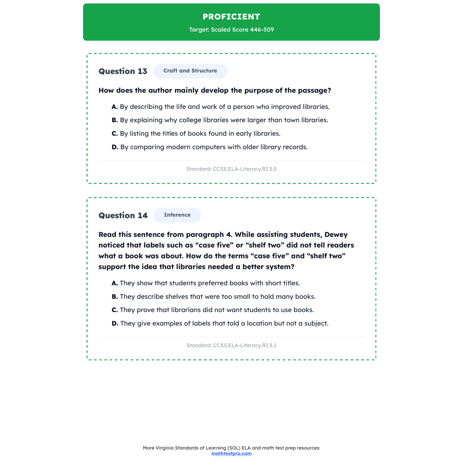 Virginia SOL ELA Test Simulation | 5th Grade | All 4 Levels (Scaled Score 0-600) preview 3