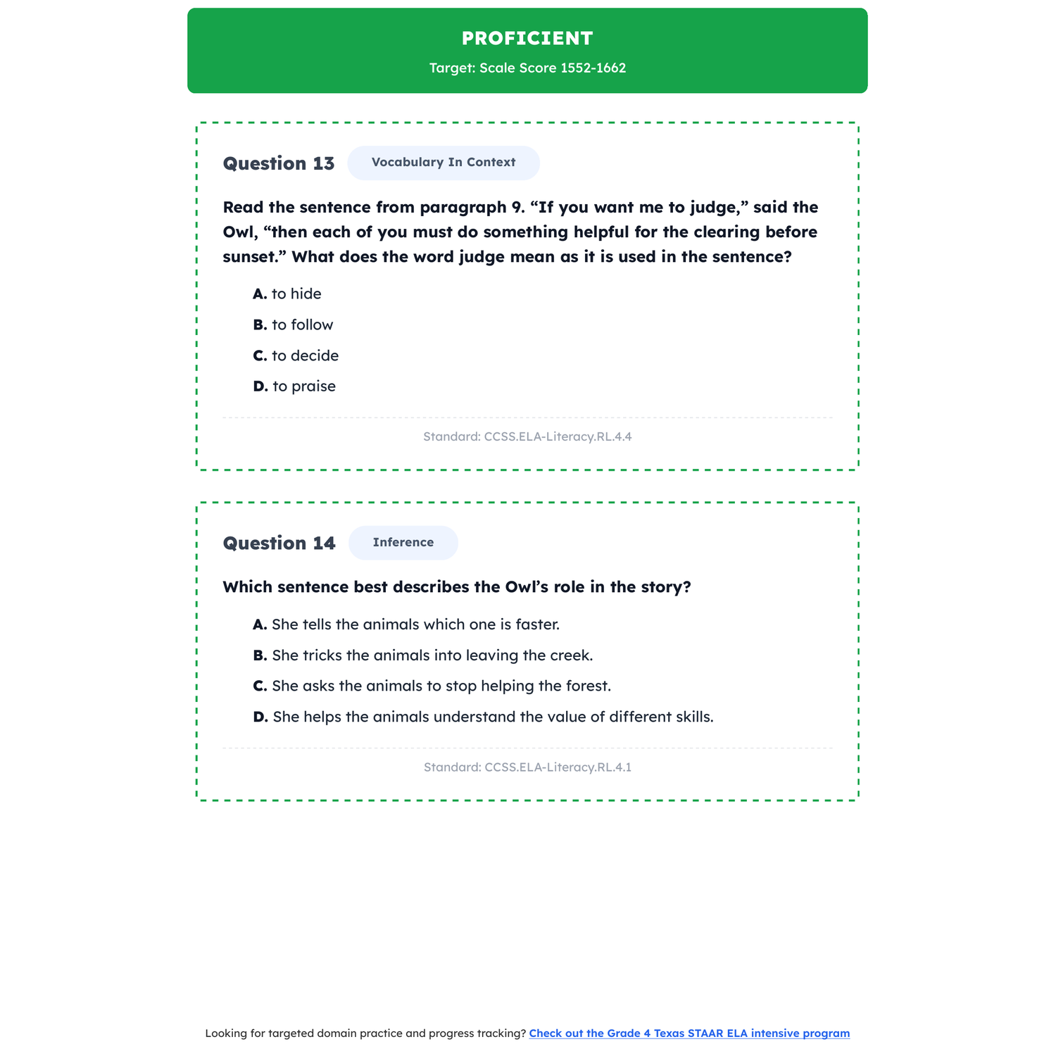 Texas STAAR ELA Test Simulation | 4th Grade | All 4 Levels (1414-1663+) preview 3
