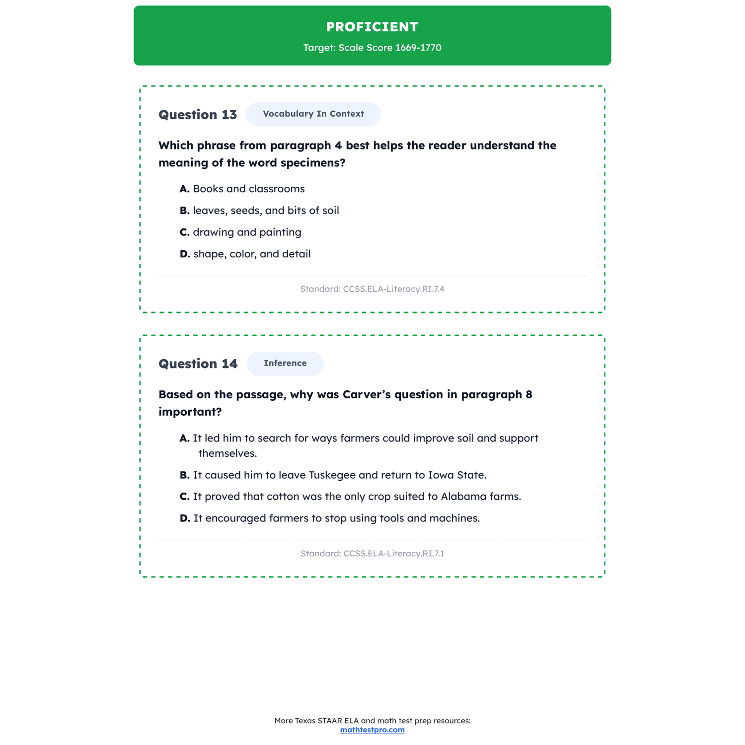 Texas STAAR ELA Test Simulation | 7th Grade | All 4 Levels (1564-1771+) preview 3