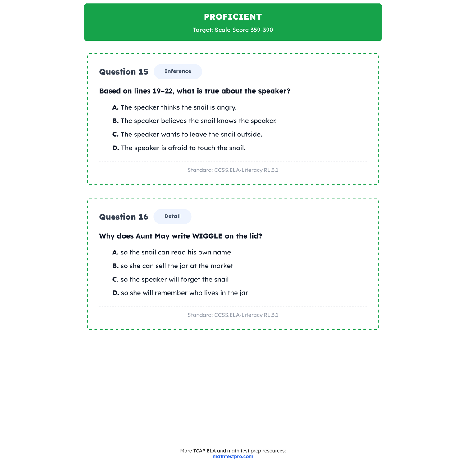 Tennessee TCAP ELA Test Simulation | 3rd Grade | All 4 Levels (200-450) preview 3