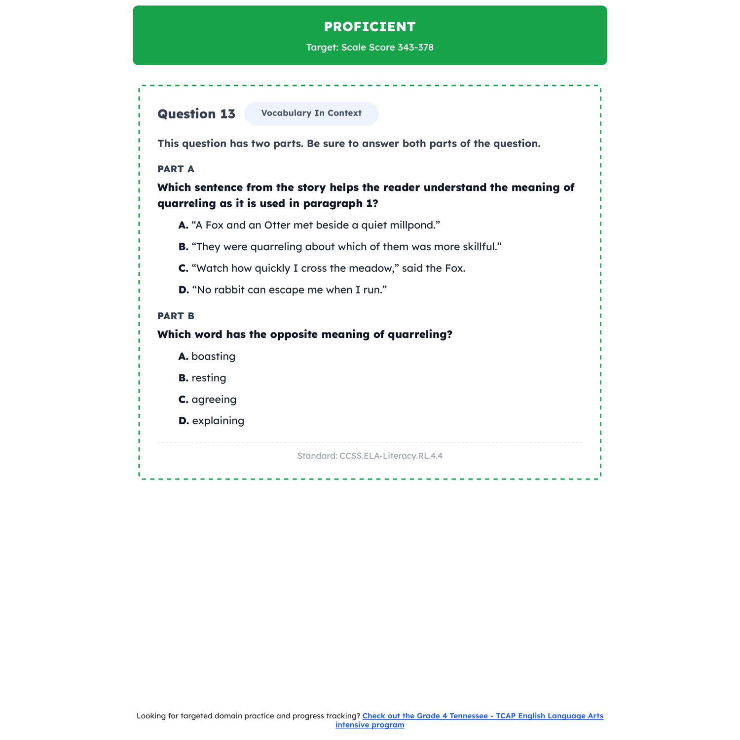 Tennessee TCAP ELA Test Simulation | 4th Grade | All 4 Levels (200-450) preview 3