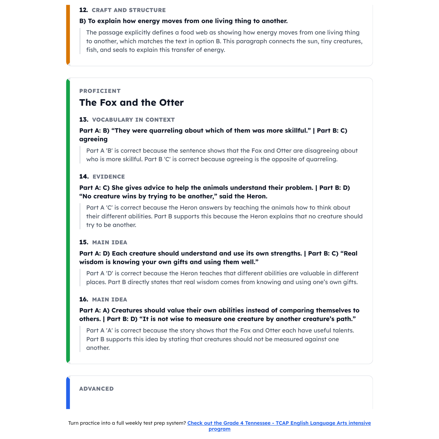 Tennessee TCAP ELA Test Simulation | 4th Grade | All 4 Levels (200-450) preview 4