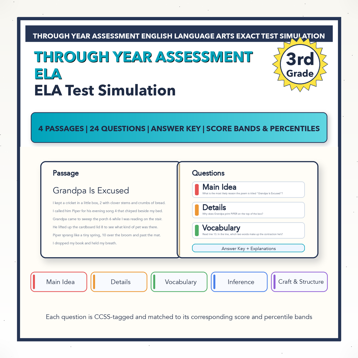 Maine Through Year Assessment ELA Test Simulation | 3rd Grade | 1400-1600