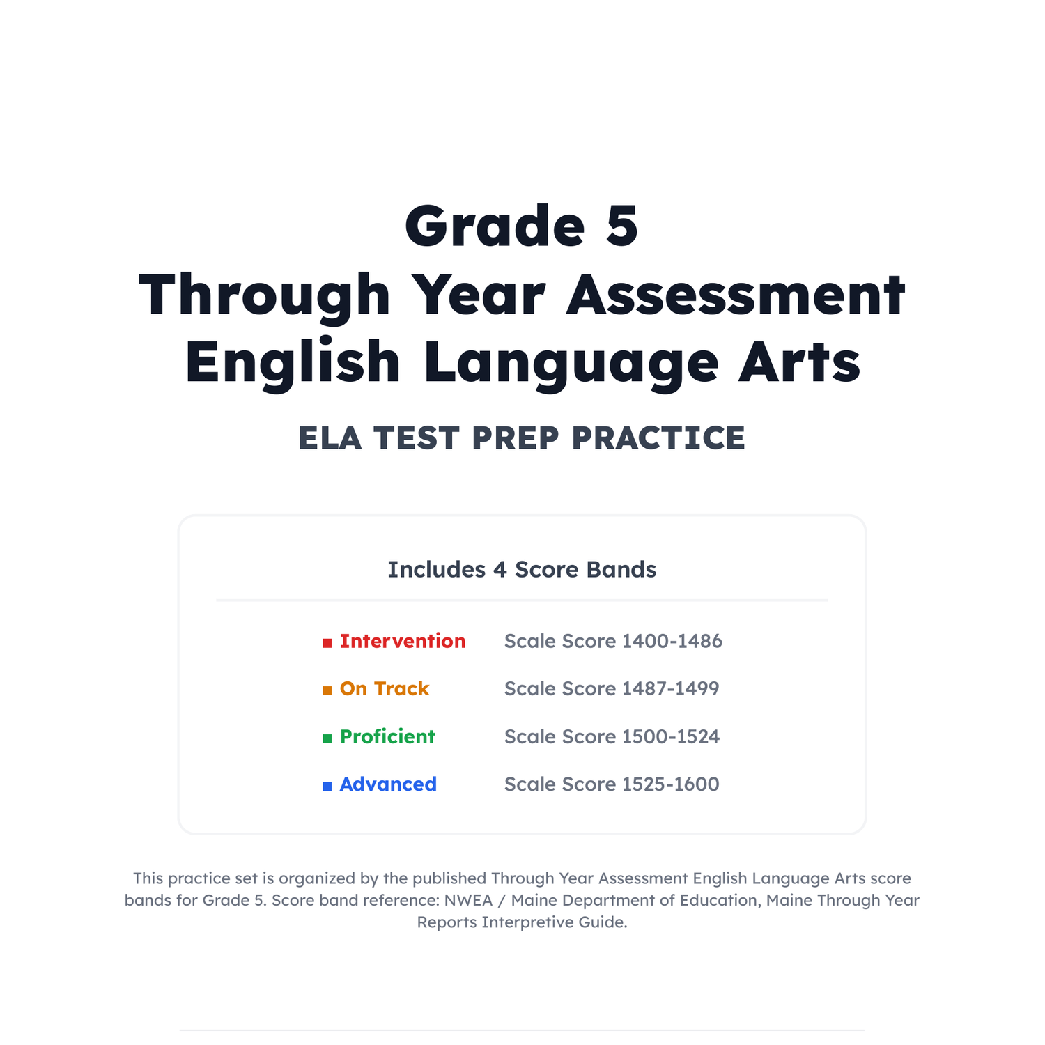 Maine Through Year Assessment ELA Test Simulation | 5th Grade | 1400-1600 preview 2