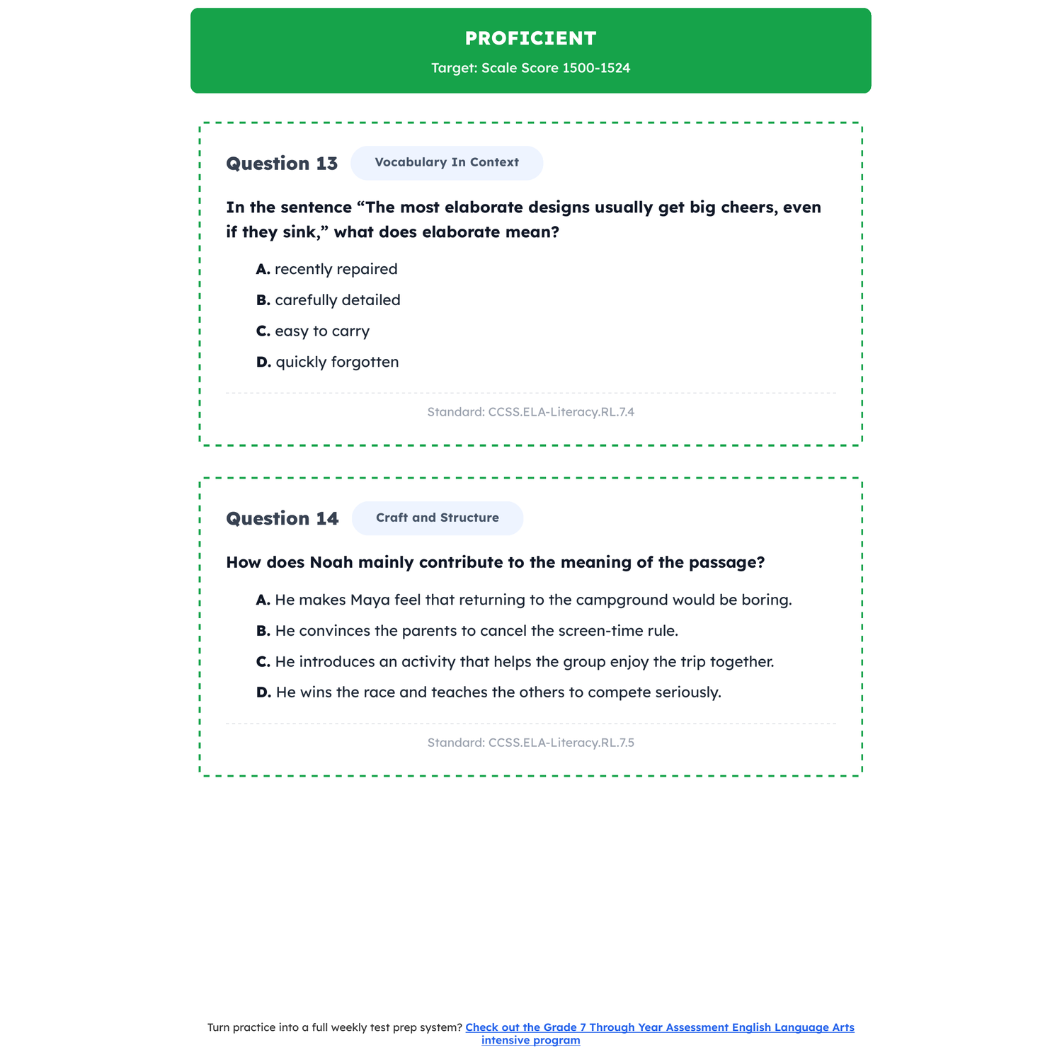 Maine Through Year Assessment ELA Test Simulation | 7th Grade | 1400-1600 preview 3