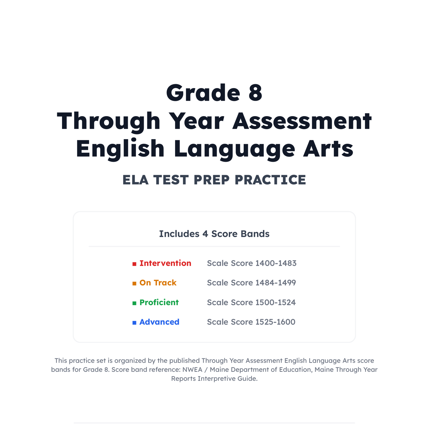 Maine Through Year Assessment ELA Test Simulation | 8th Grade | 1400-1600 preview 2