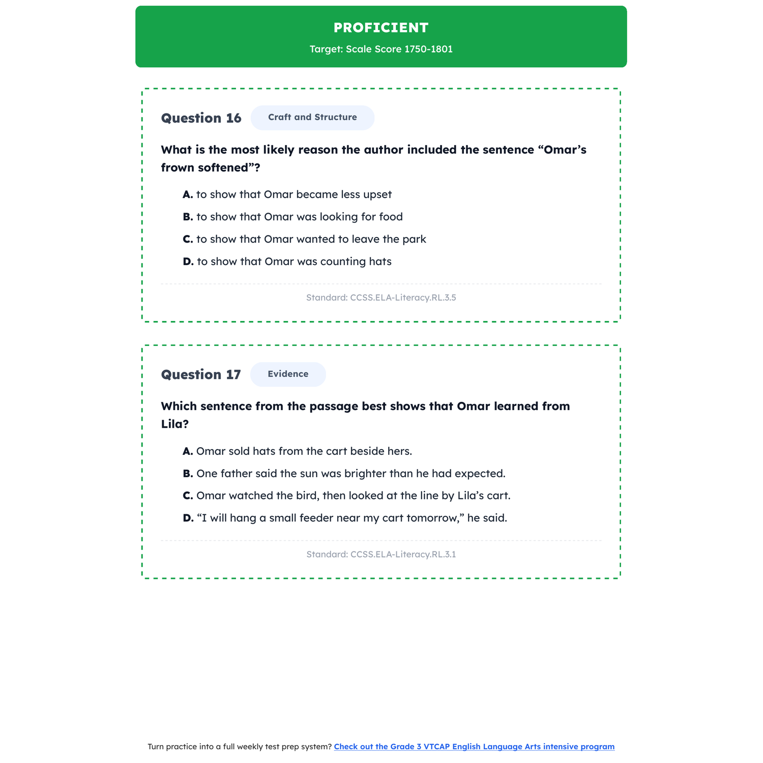 Vermont VTCAP ELA Test Simulation | 3rd Grade | All 4 Levels (1500-2000) preview 3