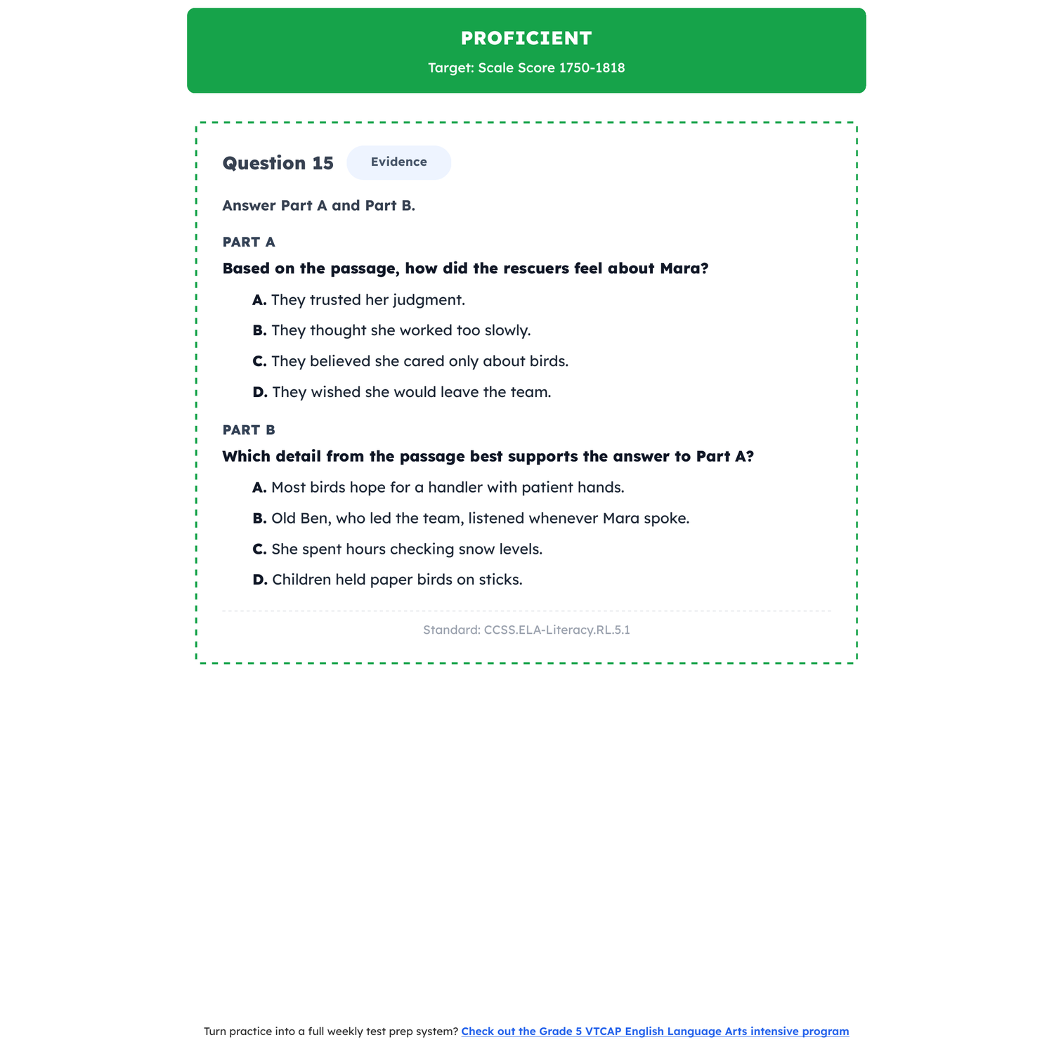Vermont VTCAP ELA Test Simulation | 5th Grade | All 4 Levels (1500-2000) preview 3