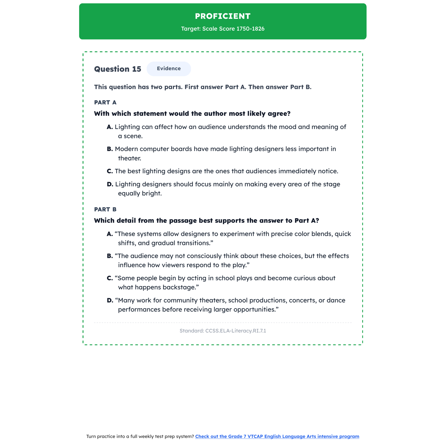 Vermont VTCAP ELA Test Simulation | 7th Grade | All 4 Levels (1500-2000) preview 3