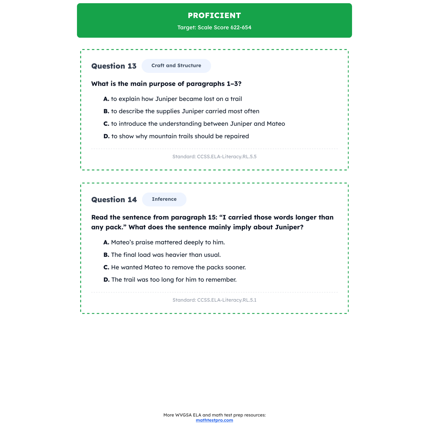 West Virginia WVGSA ELA Test Simulation | 5th Grade | All 4 Levels (450-810) preview 3