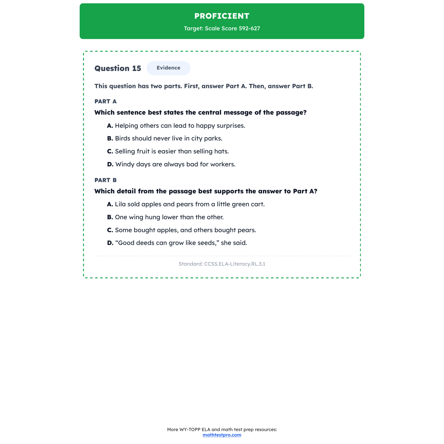 Wyoming WY-TOPP ELA Test Simulation | 3rd Grade | All 4 Levels (200-800) preview 3