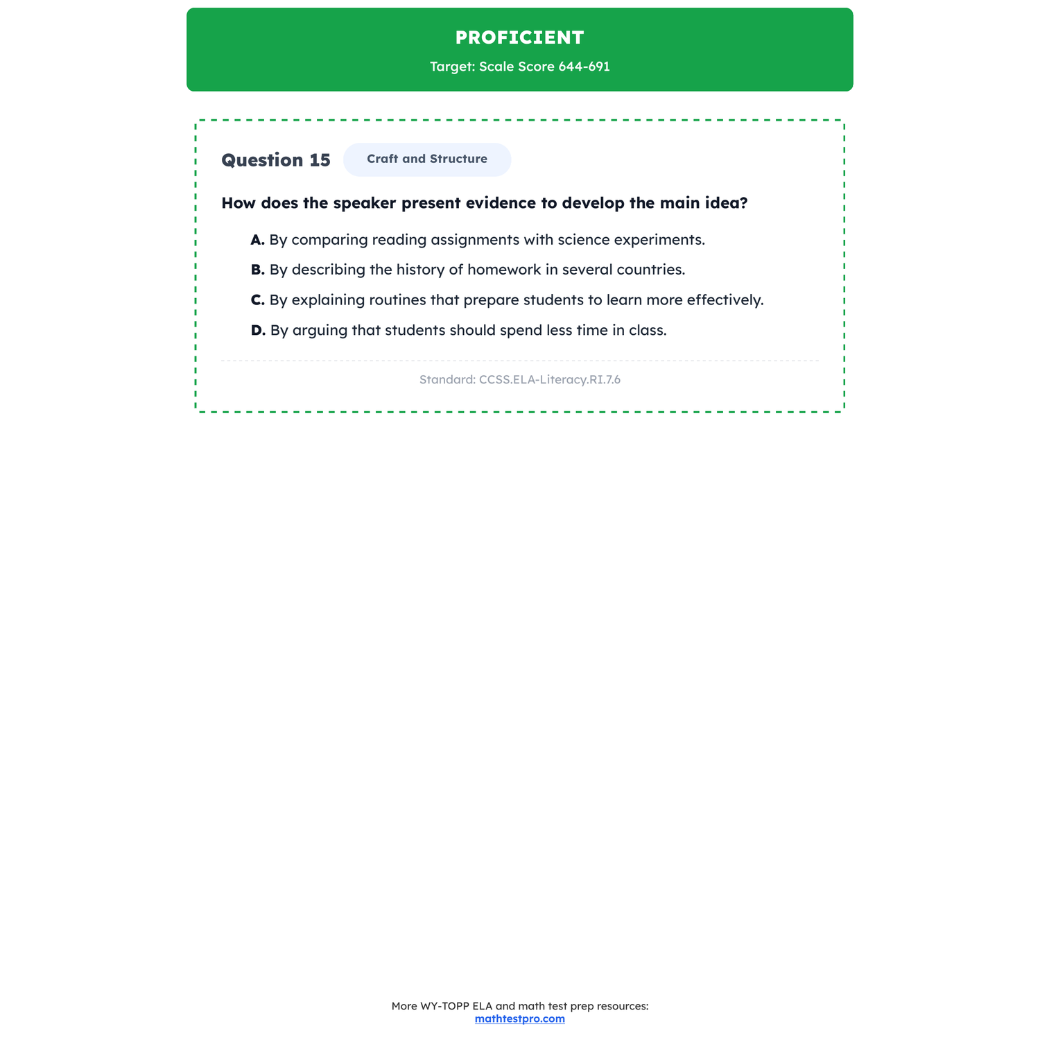 Wyoming WY-TOPP ELA Test Simulation | 7th Grade | All 4 Levels (200-900) preview 3