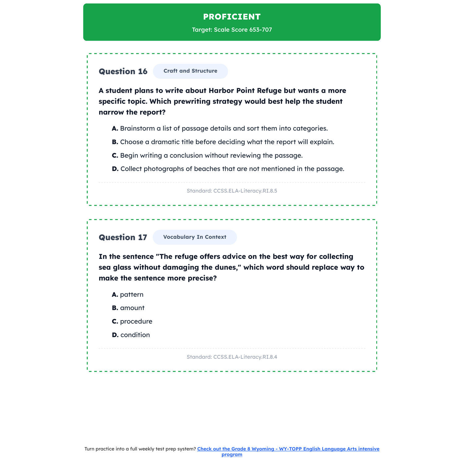 Wyoming WY-TOPP ELA Test Simulation | 8th Grade | All 4 Levels (200-925) preview 3