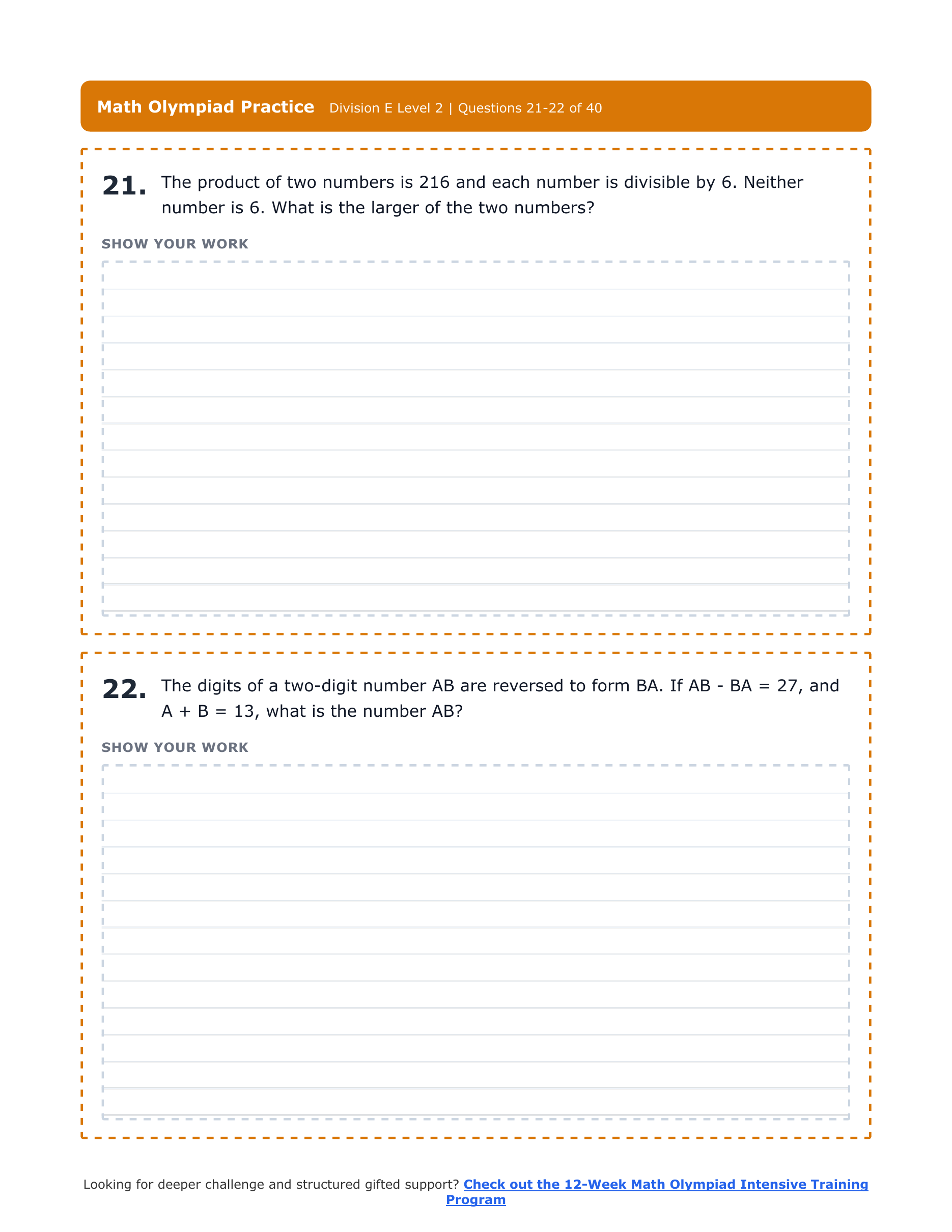 [Grade 5 Gifted] Math Olympiad Practice Contest | MOEMS Division E Level 2 preview 3