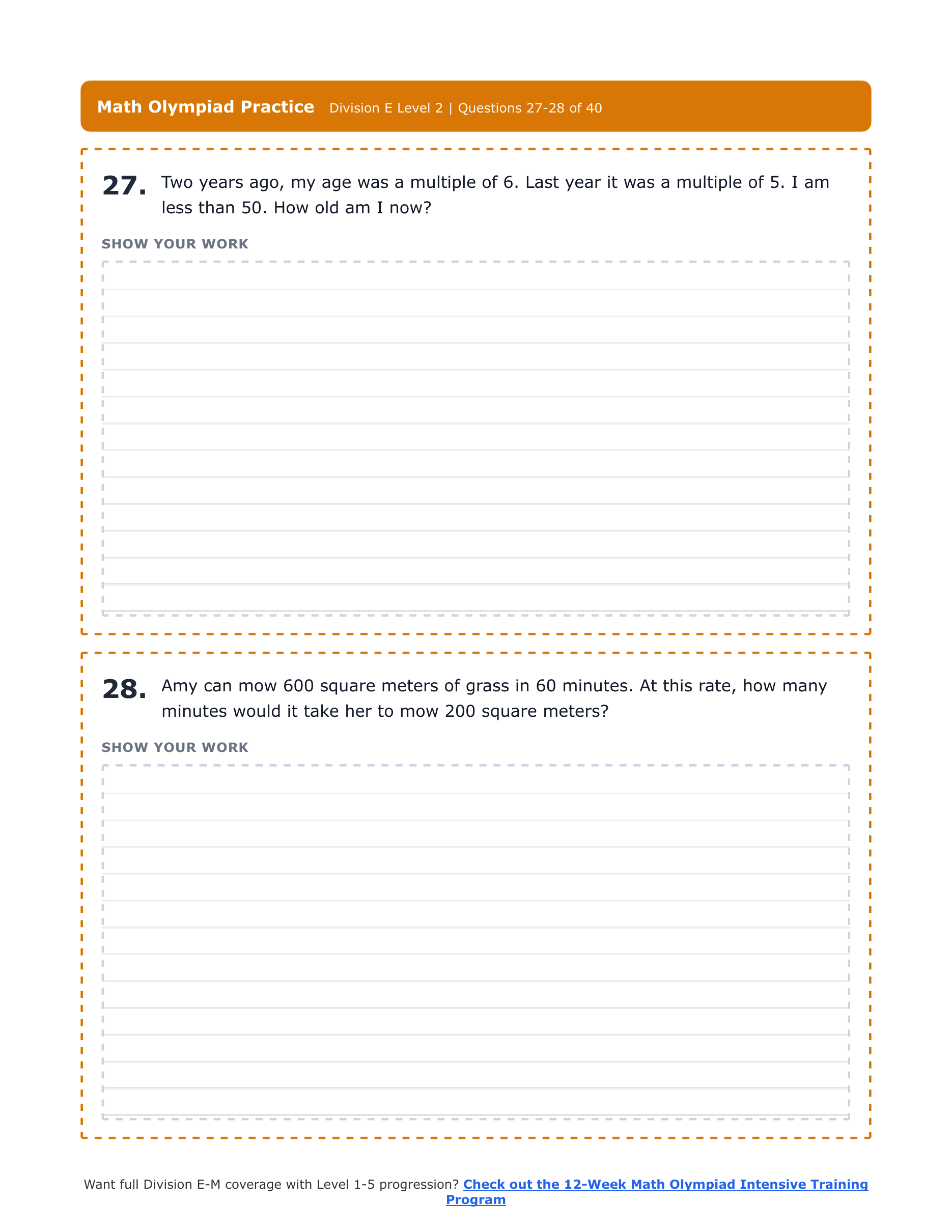 [Grade 5 Gifted] Math Olympiad Practice Contest | MOEMS Division E Level 2 preview 4