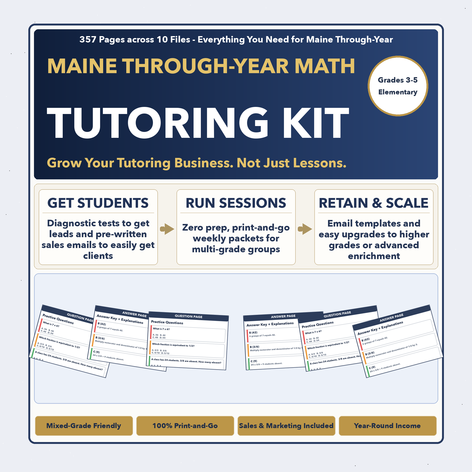 Grades 3-5 Maine Through-Year Tutoring Business System | Prep + Client Kit